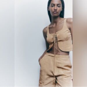 Zara Cropped Linen Blend Vest
